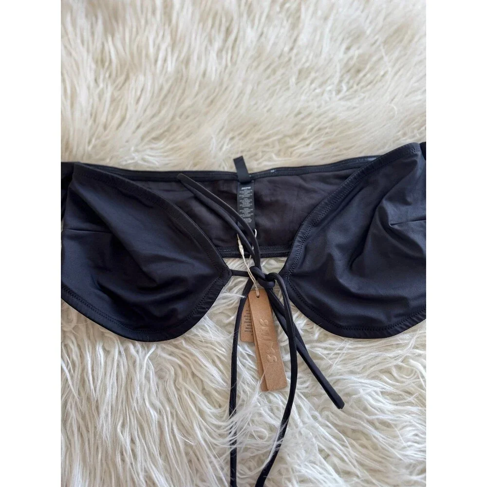 SKIMS Swim Long Sleeve Bikini Top Onyx Size Large